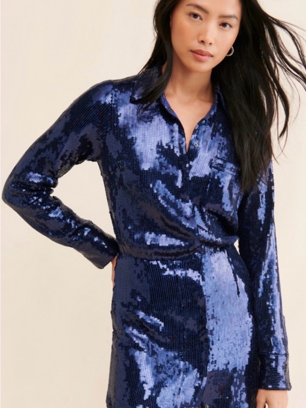 Free People Midnight Navy Sophie Sequin Dress in Size Small.